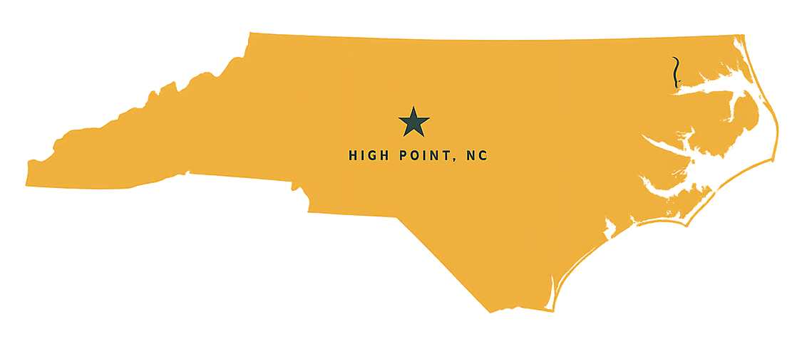 Map of North Carolina with High Point, NC marked